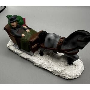 Byron Mold Man Women Sleigh Tree with Horse Snow Base Hand Painted 1970s
